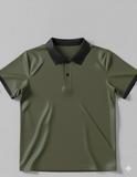 Ringer Polo - Corporate - Performance Mesh Lycra - Olive | Collar/Cuff/Placket: Black