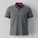 Ringer Polo - Corporate - Performance Mesh Lycra - Charcoal | Collar/Cuff/Placket: Burgundy