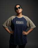 RAWx - Flexi Raglan Drop Shoulder - Oversized Crew Neck Navy/Beige