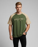 Tommy Hilfiger signature logo front print t-shirt Raglan Olive/Beige