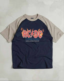 PULL&BEAR AC/DC Raglan T-shirt  Navy Blue/Beige