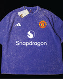 Manchester United- Heavy Cotton Acid Wash Drop Shoulder T-shirt -Blue