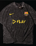 Fc Barcelona- Heavy Cotton Acid Wash Drop Shoulder T-shirt -  Black