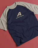 Alphalate Classic Graphic Drop Shoulder Raglan T shirt  Navy Blue/Beige