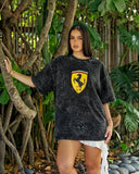 P shade cat - Heavy Cotton Acid Wash Drop Shoulder T-shirt - Black