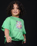 Kids Graphic Tee With Elastic Bottom-Green