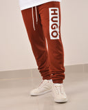 HUGO COTTON-TERRY TRACKSUIT BOTTOMS WITH LOGO PRINT MAROON