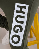HUGO COTTON-TERRY TRACKSUIT BOTTOMS WITH LOGO PRINT OLIVE