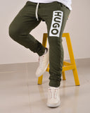 HUGO COTTON-TERRY TRACKSUIT BOTTOMS WITH LOGO PRINT OLIVE