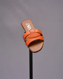 ZARA LOW HEEL CROSSED LEATHER SANDALS ORANGE