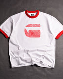 G-Star Finger Print Logo Ringer White/Red Drop Shoulder T-Shirt