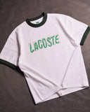Lacoste Ultra Dry Printed  Ringer White/Green Drop Shoulder T-Shirt