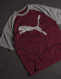 P cat Classic Graphic Drop Shoulder Raglan T shirt  Maroon/Grey
