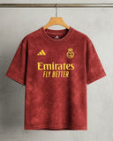 Real Madrid- Heavy Cotton Acid Wash Drop Shoulder T-shirt -Maroon