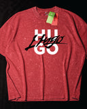 Hugo- Heavy Cotton Acid Wash Drop Shoulder T-shirt -Maroon