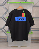 HUGO Cotton-jersey T-shirt with blue logo Black