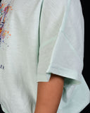 Kids Graphic Tee With Elastic Bottom-Cyan