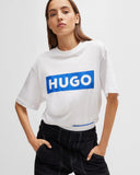 HUGO Cotton-jersey T-shirt with blue logo white