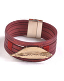 Gold Silver Plated Shinny Leaf Magnetic Ladies Genuine Leather Charm Bracelets - handsandhead